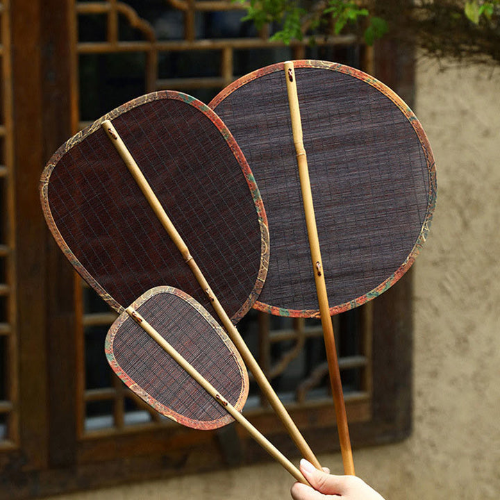 Buddha Stones Summer Retro Chinese Style Handmade Bamboo Woven Round Banana Shape Long Handle Fan - image 15