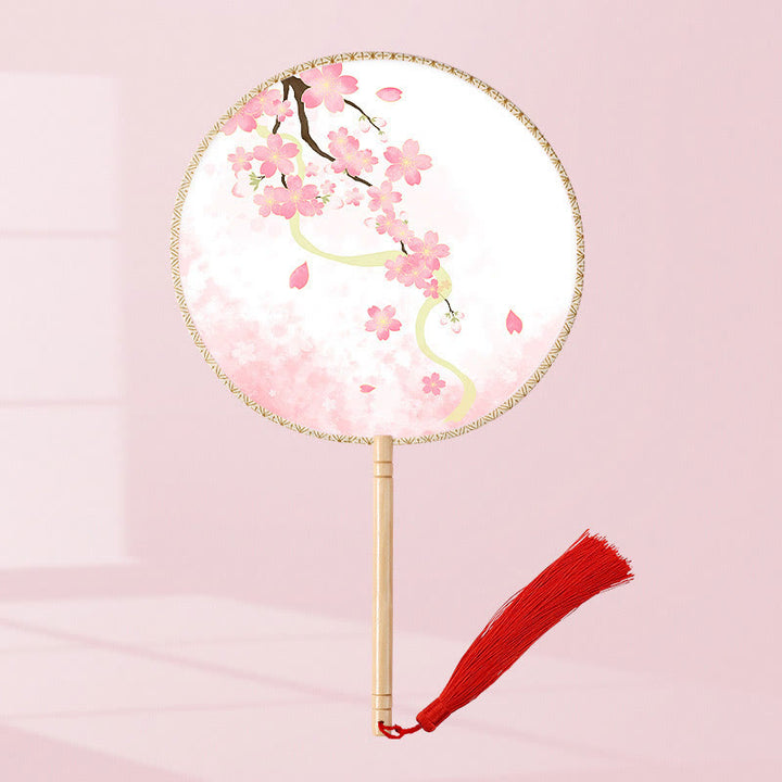 Buddha Stones Ginkgo Leaf Koi Fish Cherry Blossom Spring Flowers Handheld Wood Handle Fan - Cherry Blossom(Single-Sided Printing) 21*15cm - image 4