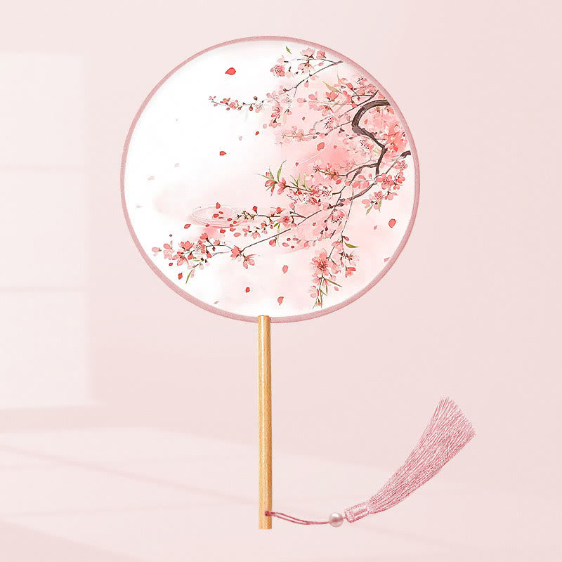 Buddha Stones Ginkgo Leaf Koi Fish Cherry Blossom Spring Flowers Handheld Wood Handle Fan - Flower Full Of Garden 21*15cm - image 12