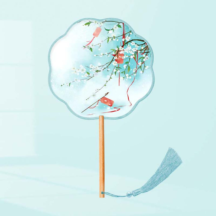 Buddha Stones Ginkgo Leaf Koi Fish Cherry Blossom Spring Flowers Handheld Wood Handle Fan - (Eight-Petal Shape)Spring 21*15cm - image 18