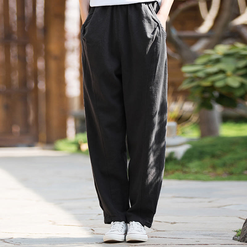 Buddha Stones Casual Ramie Linen Cotton Yoga Pants With Pockets - Black - US4,UK/AU8,EU36 (L) - image 32