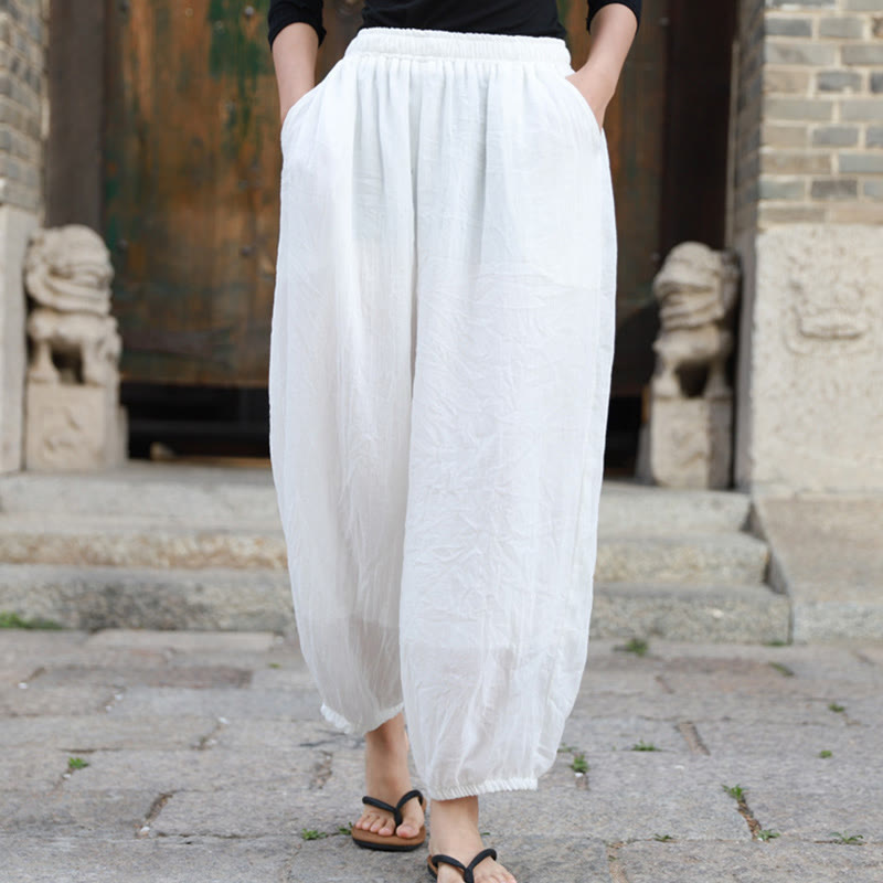 Buddha Stones Casual Summer Women's Cotton Pants With Pockets - White - US4-6,UK/AU8-10,EU36-38 (F) - image 7