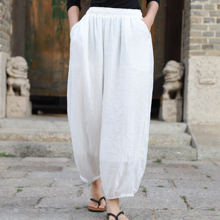 Buddha Stones Casual Summer Women's Cotton Pants With Pockets - White - US4-6,UK/AU8-10,EU36-38 (F) - image 7