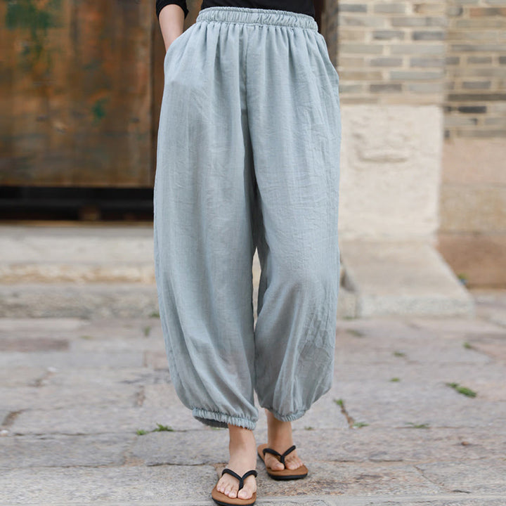 Buddha Stones Casual Summer Women's Cotton Pants With Pockets - Azure - US4-6,UK/AU8-10,EU36-38 (F) - image 48