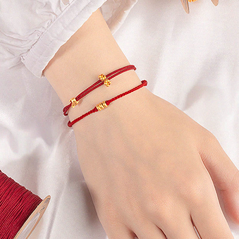 Buddha Stones 999 Gold Small Lucky Rabbit Osmanthus Design Handmade Luck Braided Rope Bracelet - image 14