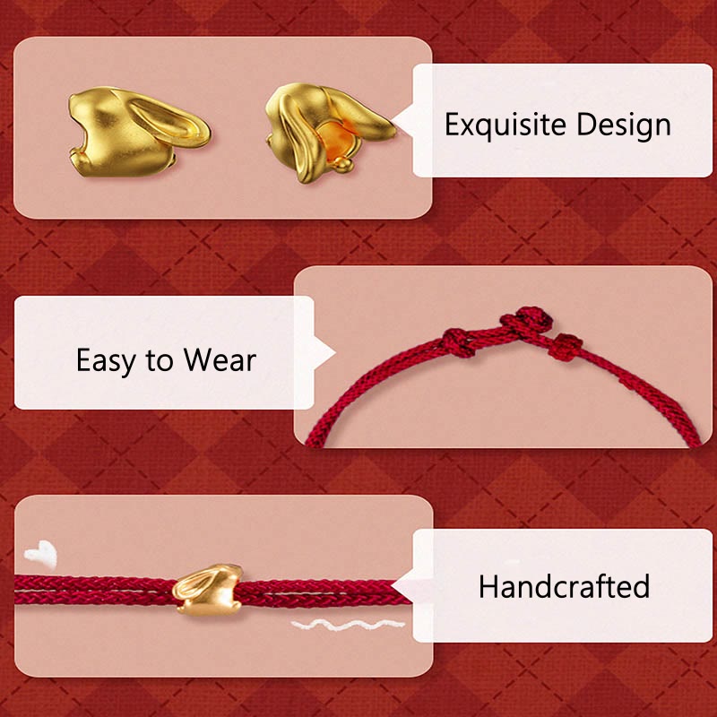 Buddha Stones 999 Gold Small Lucky Rabbit Osmanthus Design Handmade Luck Braided Rope Bracelet - image 5