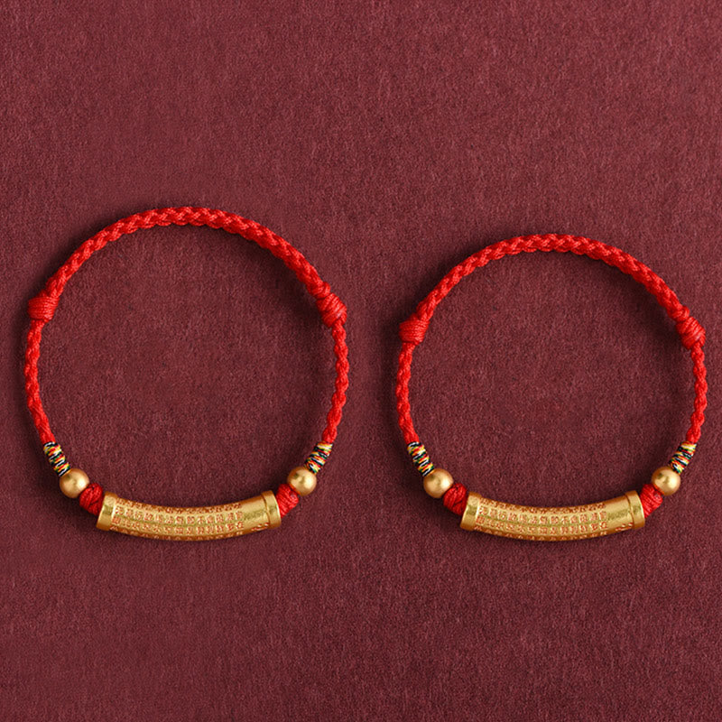 Buddha Stones Handmade Alloy Heart Sutra Protection Strength Rope Bracelet Anklet - image 11