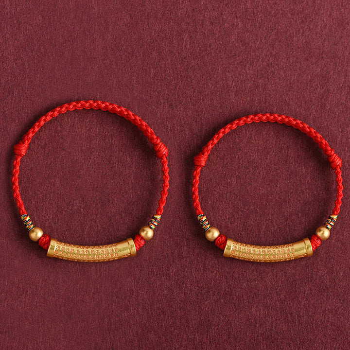 Buddha Stones Handmade Alloy Heart Sutra Protection Strength Rope Bracelet Anklet - image 11