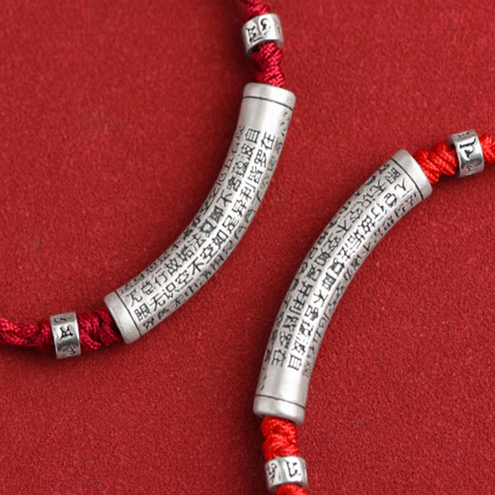 Buddha Stones Handmade 999 Sterling Silver Om Mani Padme Hum Heart Sutra Carved Luck Rope Bracelet Anklet - image 17