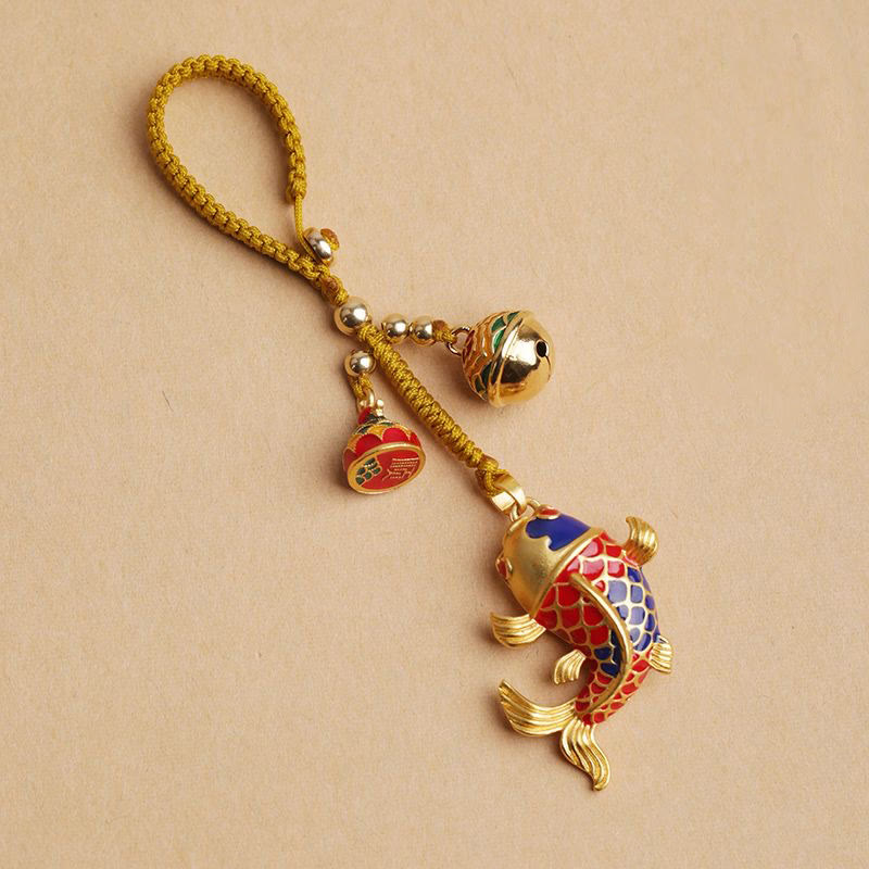 Buddha Stones Colorful Koi Fish Hollow Bell Wealth Luck Key Chain - Koi Fish(Luck♥Prosperity) - image 0