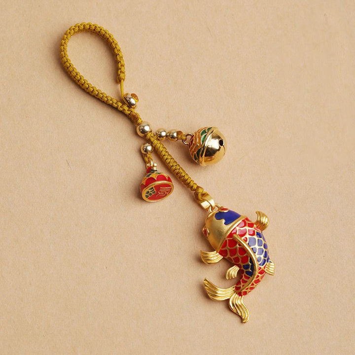 Buddha Stones Colorful Koi Fish Hollow Bell Wealth Luck Key Chain - Koi Fish(Luck♥Prosperity) - image 0