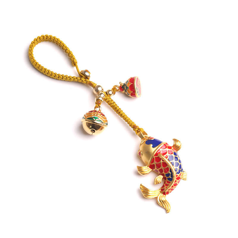Buddha Stones Colorful Koi Fish Hollow Bell Wealth Luck Key Chain - image 4