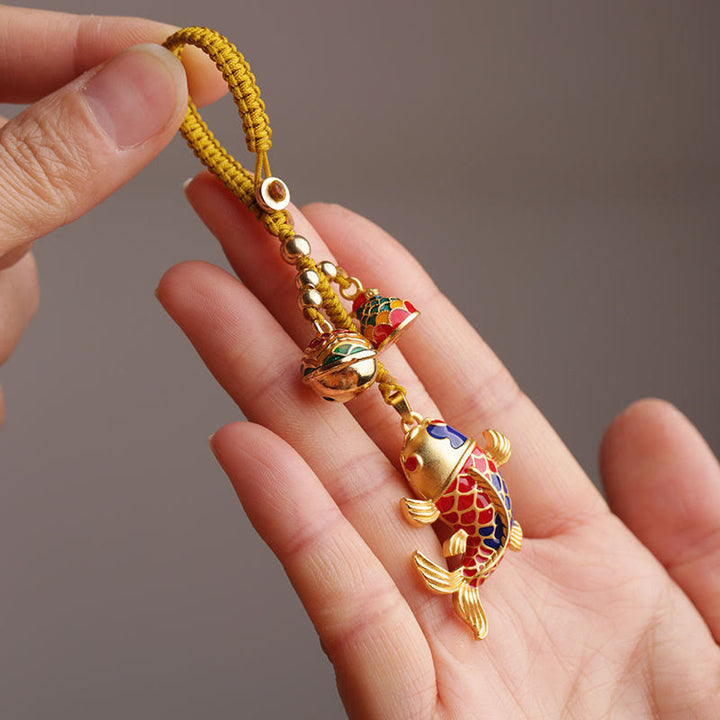 Buddha Stones Colorful Koi Fish Hollow Bell Wealth Luck Key Chain - image 1