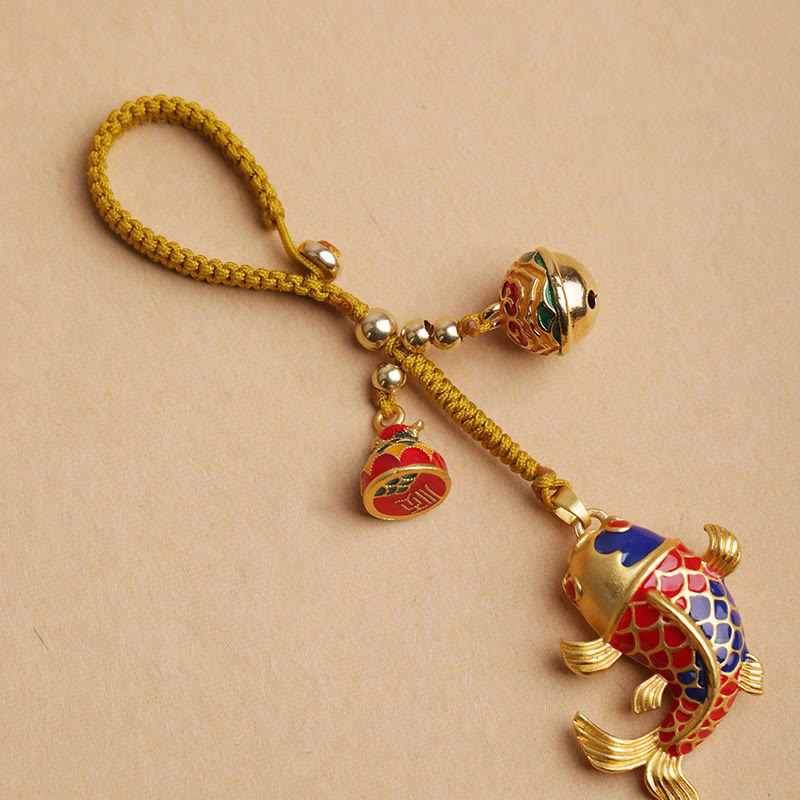 Buddha Stones Colorful Koi Fish Hollow Bell Wealth Luck Key Chain - image 3