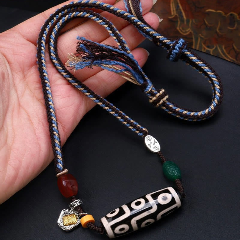 Buddha Stones Tibetan Nine-eye Dzi Bead Protection Braided Rope Necklace Pendant - Nine-Eye Dzi Bead(Wealth♥Power) - image 0
