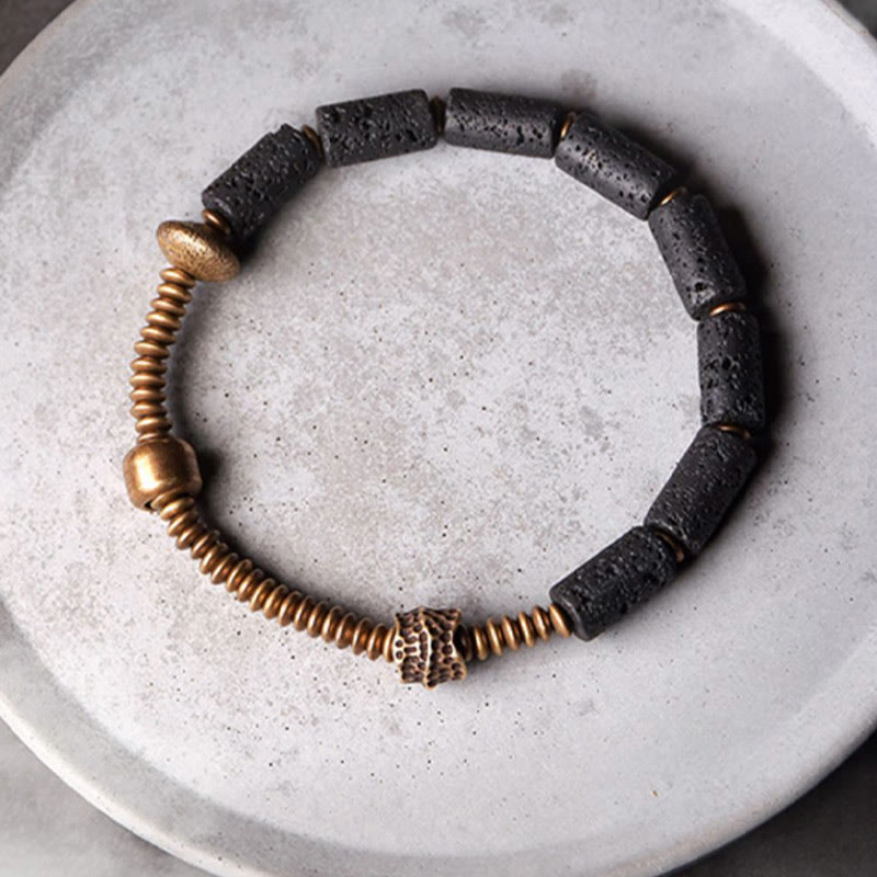 Buddha Stones Luck Wealth Black Lava Rock Beads Copper Bracelet - image 4