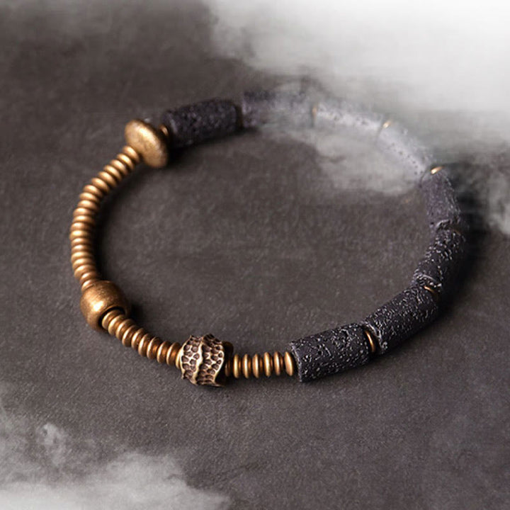 Buddha Stones Luck Wealth Black Lava Rock Beads Copper Bracelet - image 5