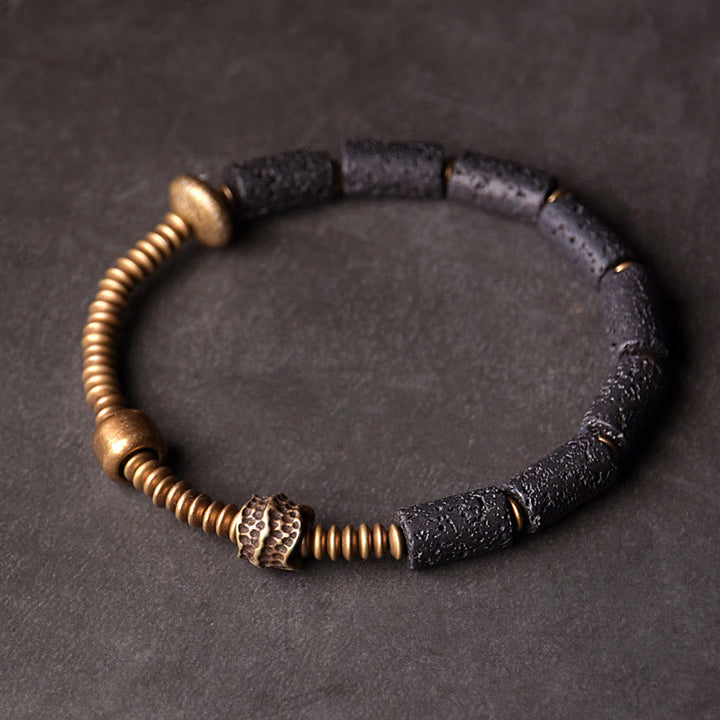 Buddha Stones Luck Wealth Black Lava Rock Beads Copper Bracelet - 17-17.6cm - image 0