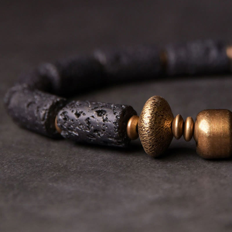 Buddha Stones Luck Wealth Black Lava Rock Beads Copper Bracelet - image 2