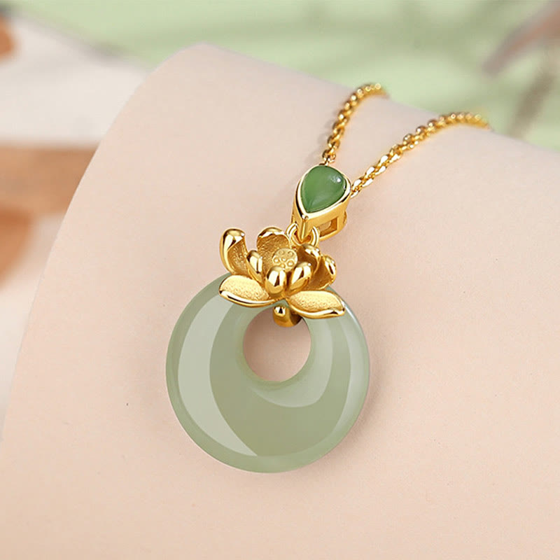 Buddha Stones Jade Lotus Abundance String Necklace Pendant - image 3