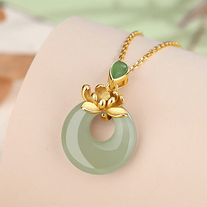 Buddha Stones Jade Lotus Abundance String Necklace Pendant - image 3