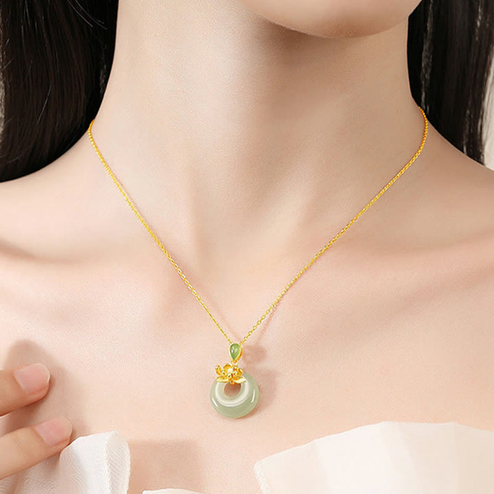 Buddha Stones Jade Lotus Abundance String Necklace Pendant - image 6