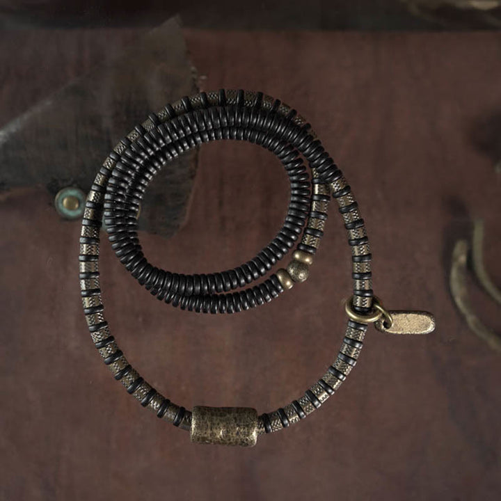 Buddha Stones Healing Tibetan Ebony Wood Beads Copper Multilayered Bracelet - image 9