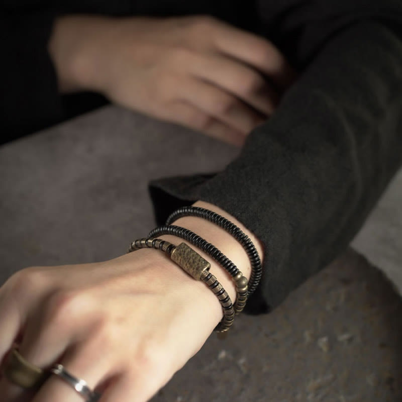 Buddha Stones Healing Tibetan Ebony Wood Beads Copper Multilayered Bracelet - image 11