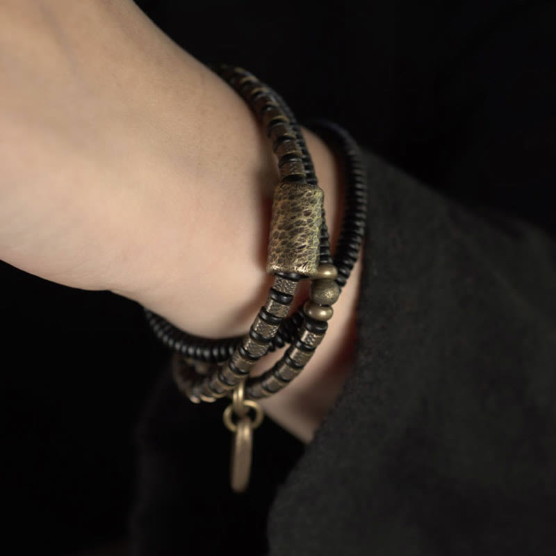 Buddha Stones Healing Tibetan Ebony Wood Beads Copper Multilayered Bracelet - image 4
