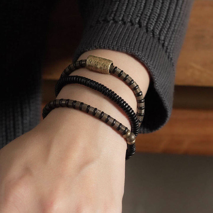 Buddha Stones Healing Tibetan Ebony Wood Beads Copper Multilayered Bracelet - image 10
