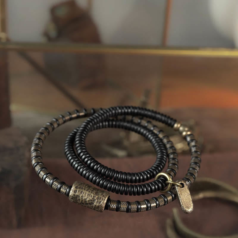 Buddha Stones Healing Tibetan Ebony Wood Beads Copper Multilayered Bracelet - image 1