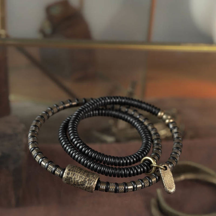 Buddha Stones Healing Tibetan Ebony Wood Beads Copper Multilayered Bracelet - image 1