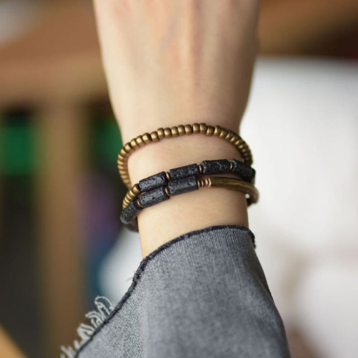 Buddha Stones Vintage Lava Rock Copper Beads Multi-layered Wrap Bracelet - image 9