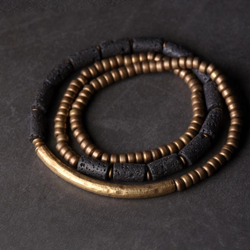 Buddha Stones Vintage Lava Rock Copper Beads Multi-layered Wrap Bracelet - 17-17.6cm - image 0