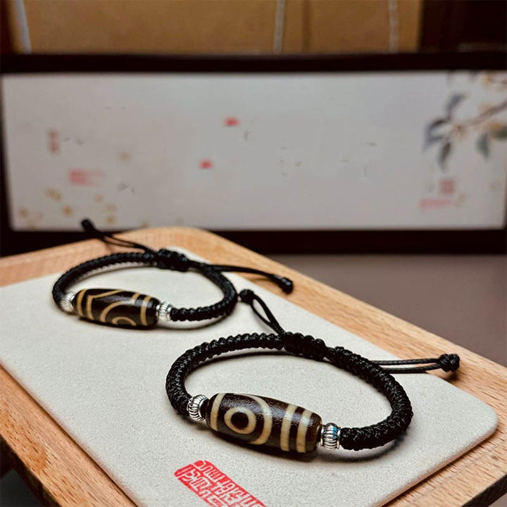 Buddha Stones Tibetan Nine-Eye Dzi Bead Three-eyed Dzi Bead Wealth Protection Rope Bracelet - image 15