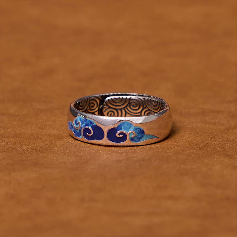 Buddha Stones Blue Auspicious Clouds Pattern Wealth Copper Adjustable Ring - image 7