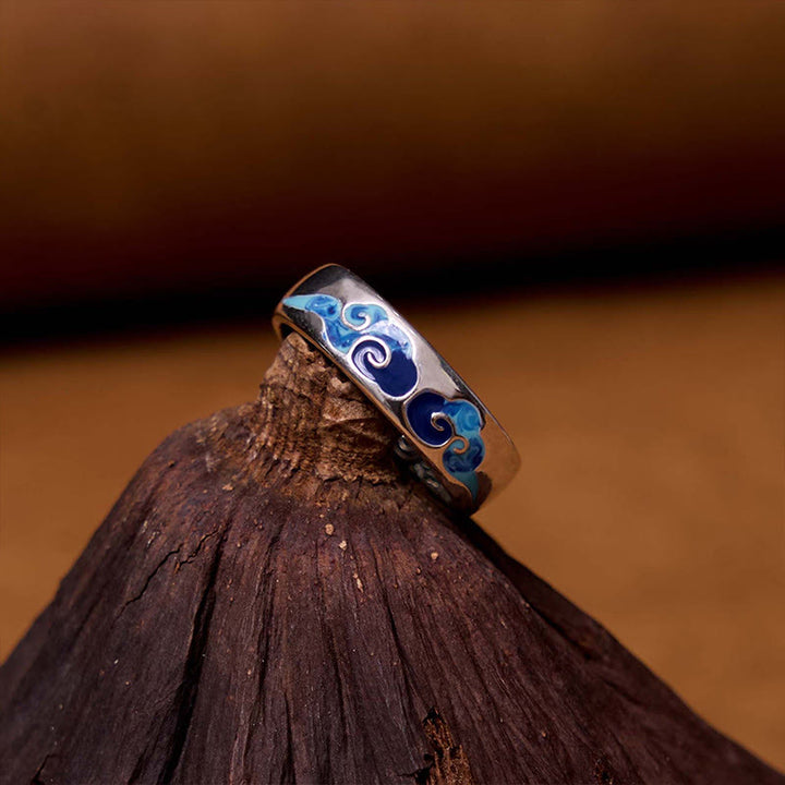 Buddha Stones Blue Auspicious Clouds Pattern Wealth Copper Adjustable Ring - image 2