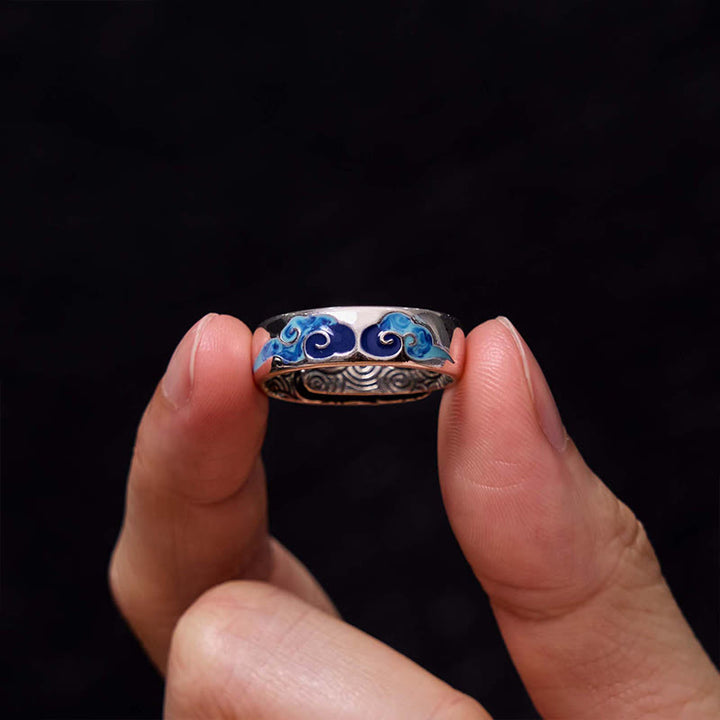Buddha Stones Blue Auspicious Clouds Pattern Wealth Copper Adjustable Ring - image 3