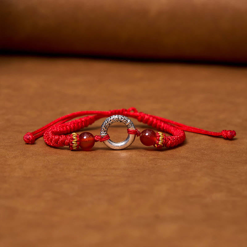 Buddha Stones 925 Sterling Silver Plated Copper Peace Buckle Protection Braided String Bracelet - image 1