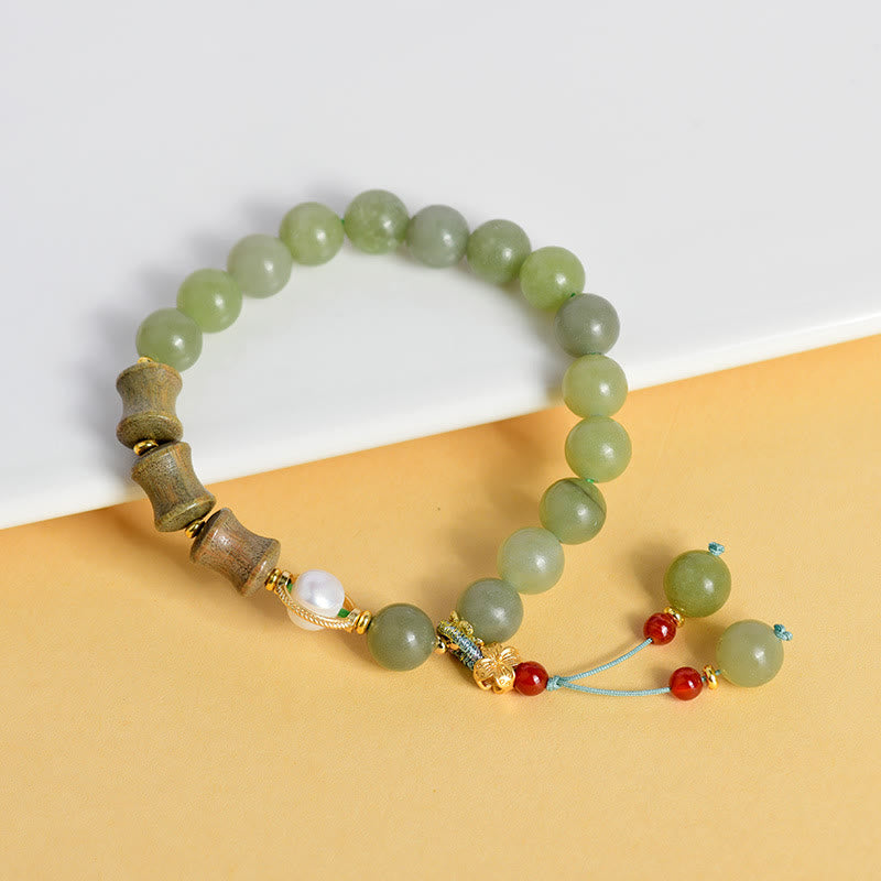 Buddha Stones Jade Sandalwood Bamboo Pearl Prosperity Bracelet - image 2