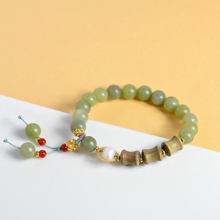 Buddha Stones Jade Sandalwood Bamboo Pearl Prosperity Bracelet - image 5