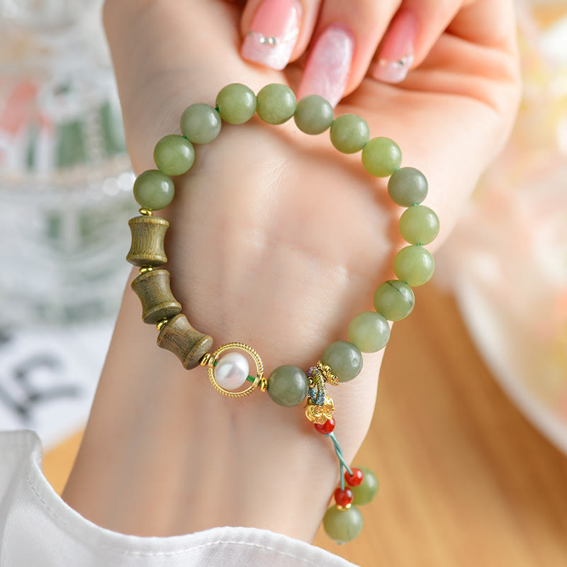 Buddha Stones Jade Sandalwood Bamboo Pearl Prosperity Bracelet - image 3