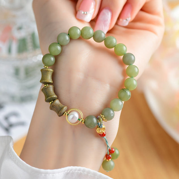 Buddha Stones Jade Sandalwood Bamboo Pearl Prosperity Bracelet - image 3