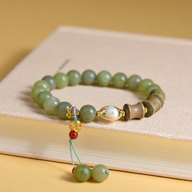 Buddha Stones Jade Sandalwood Bamboo Pearl Prosperity Bracelet - Jade(Wrist Circumference 14-16cm) - image 0