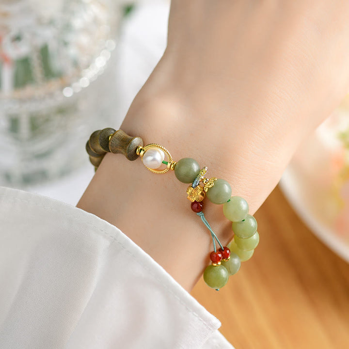 Buddha Stones Jade Sandalwood Bamboo Pearl Prosperity Bracelet - image 4
