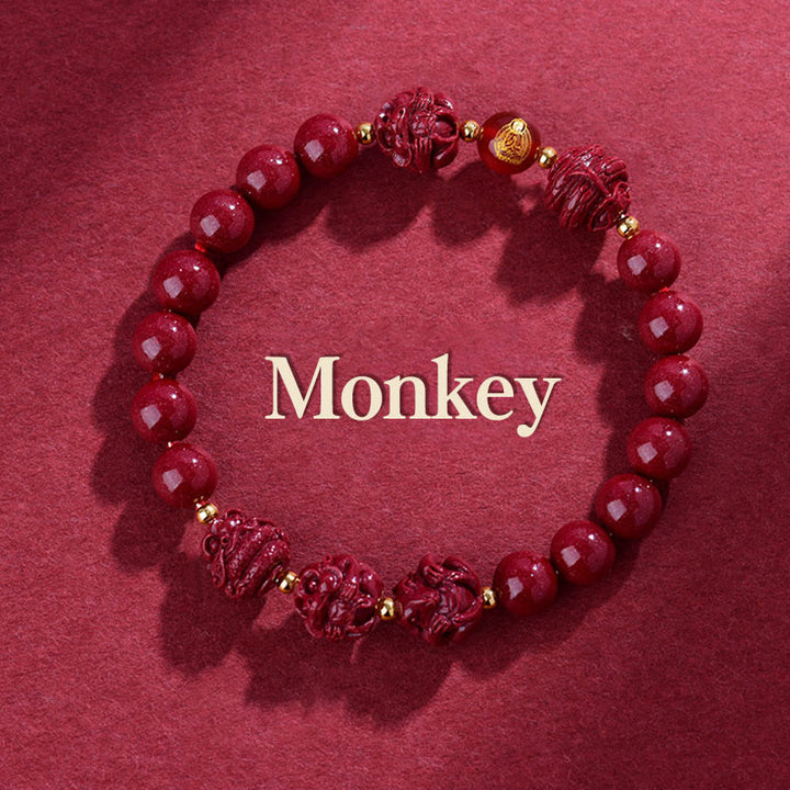 Buddha Stones Chinese Zodiac Cinnabar Keep Away Evil Spirits Blessing Bracelet - Monkey - Cinnabar(12mm) - image 9