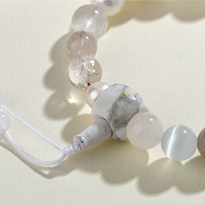 Buddha Stones White Agate Pearl 18 Beads Balance Luck Bracelet - image 2