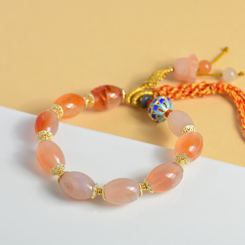 Buddha Stones Tibetan White Jade Agate Strength Confidence Bracelet - image 1