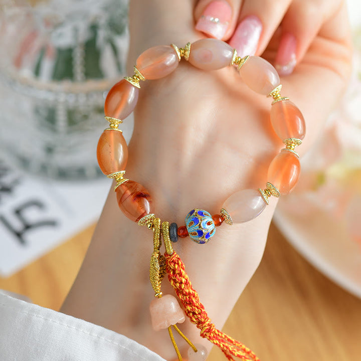 Buddha Stones Tibetan White Jade Agate Strength Confidence Bracelet - Candy Agate(Strength ♥ Confidence) - image 0