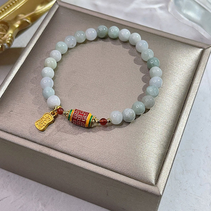 Buddha Stones Tibetan Natural Jade Fu Character Prayer Wheel Prosperity Abundance Bracelet - Jade(Prosperity❤Abundance) - image 0